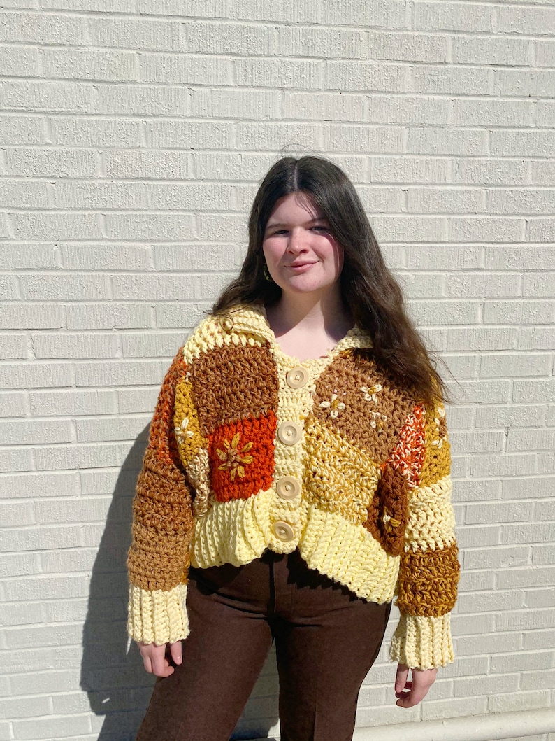 CROCHET Patchwork Cardigan with Embroidery Beginner Crochet Pattern image 6