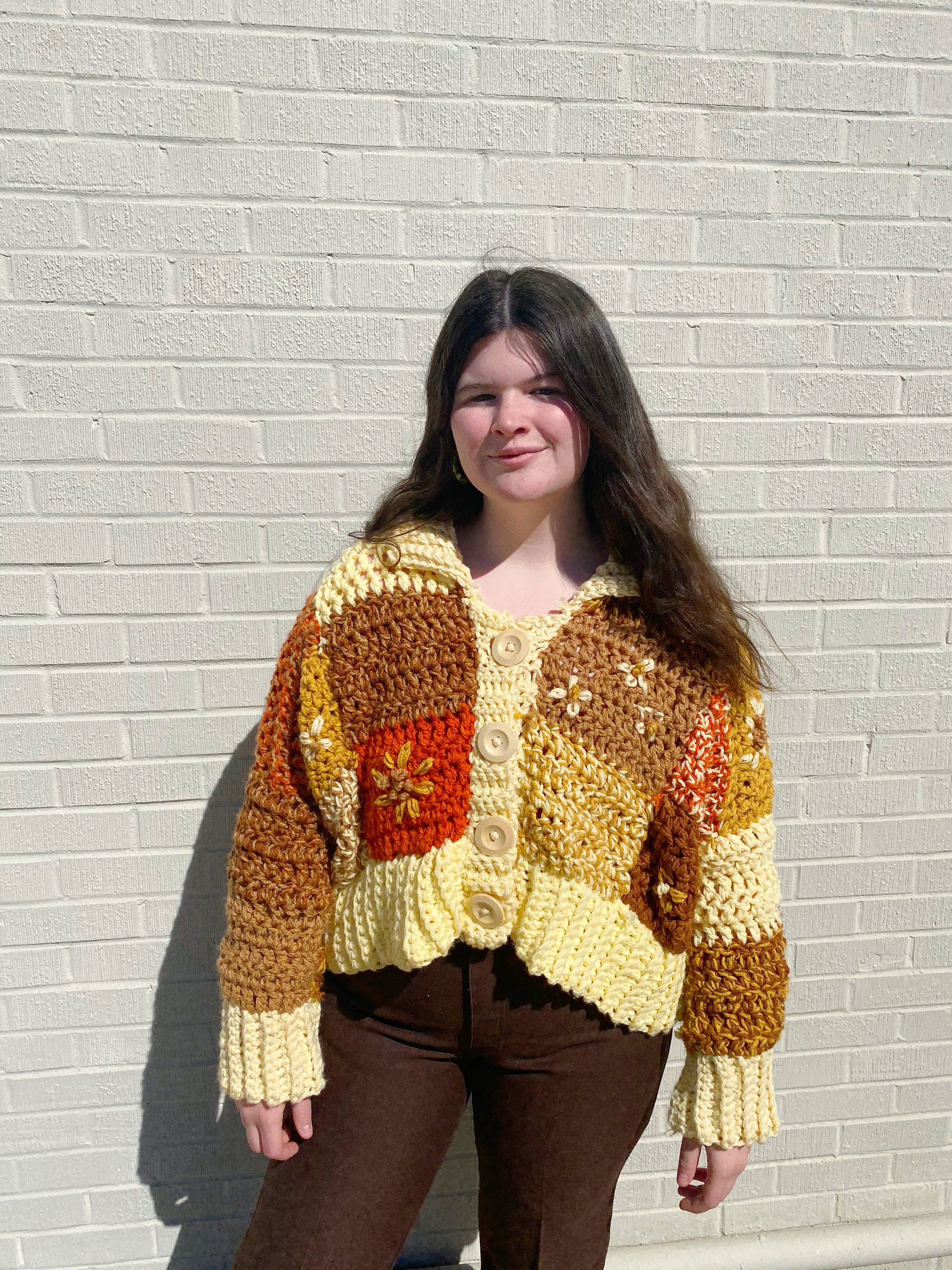CROCHET Patchwork Cardigan With Embroidery- Beginner Crochet