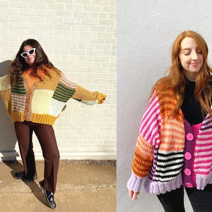 Striped Patchwork Cardigan Pattern- Beginner Knitting Pattern