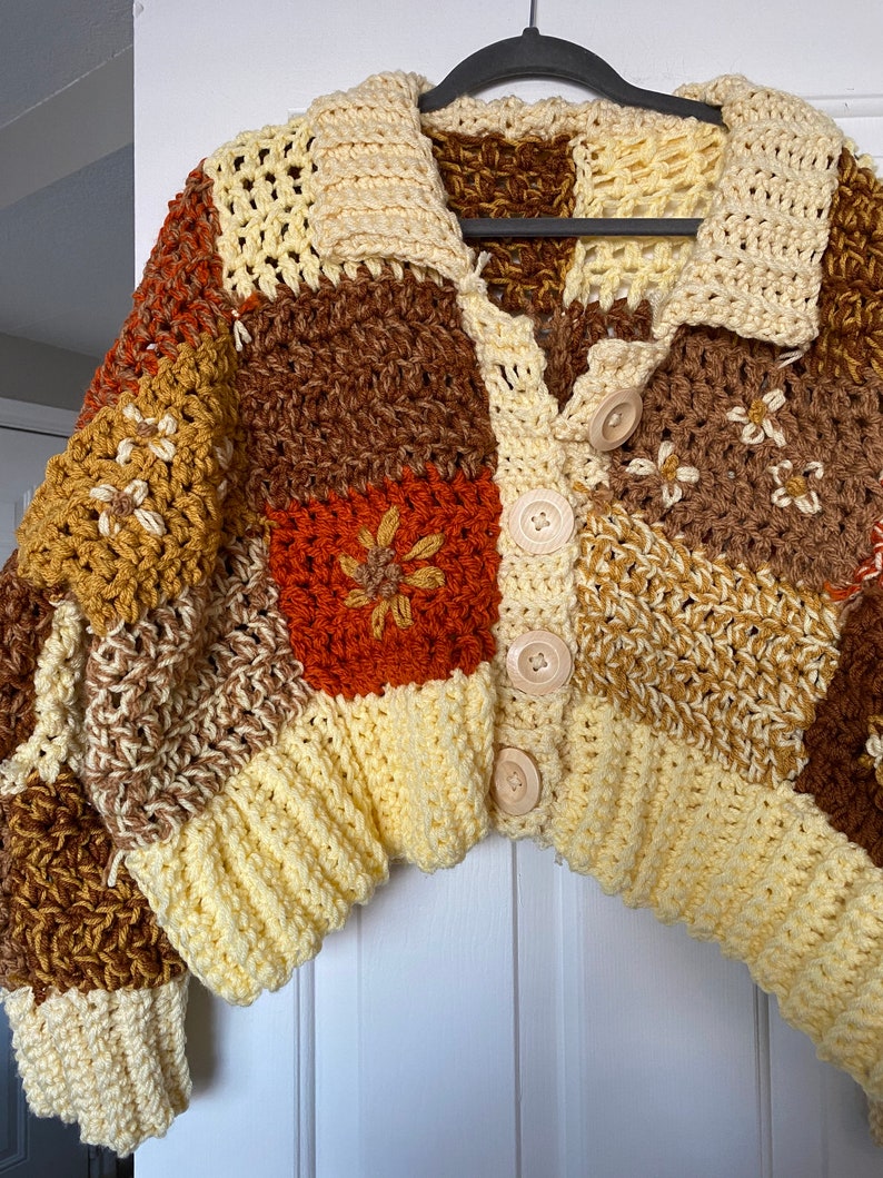 CROCHET Patchwork Cardigan with Embroidery Beginner Crochet Pattern image 2