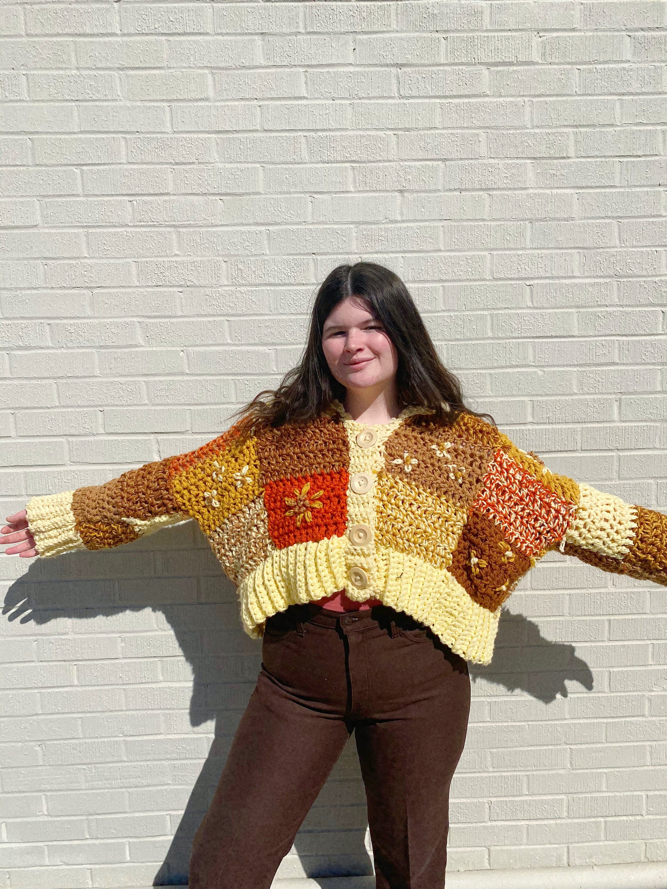 CROCHET Patchwork Cardigan With Embroidery- Beginner Crochet