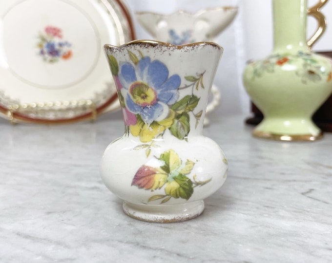 Marked Longton England 3091 James Kent Floral Gold Tiny Bud Vase Toothpick Holder