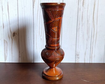 Carved Wooden Vase, Floral Vase, Hawaiian Flowers Vase, Floral Vase, Rustic Vase, Coastal Vase, Rich Wood Vase, Red Wood Vase