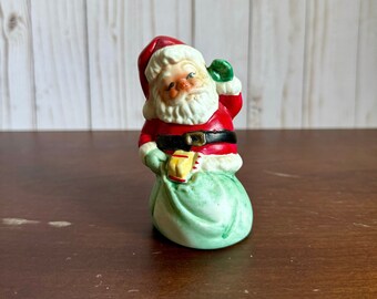 Vintage Santa Claus with Sack of Presents, Santa Claus Bell, Marked Taiwan, Retro Christmas Decor, Nostalgic Christmas, MCM Santa