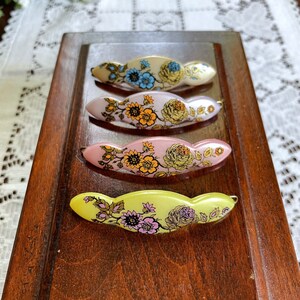 Vintage Floral Barrette, Vintage Hair Clip, West Germany, Pastel Hair Accessory, Pink Purple Yellow Tan, Choose Your Color, 80s Hair Accent