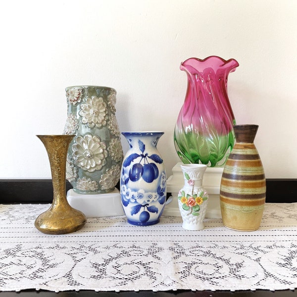 Vintage Vase, Choose Your Vase, Vintage Brass Vase, Antique Blue and White, Floral Bud Vase, Hot Pink Teleflora Vase, Neutral Decor *CHOOSE
