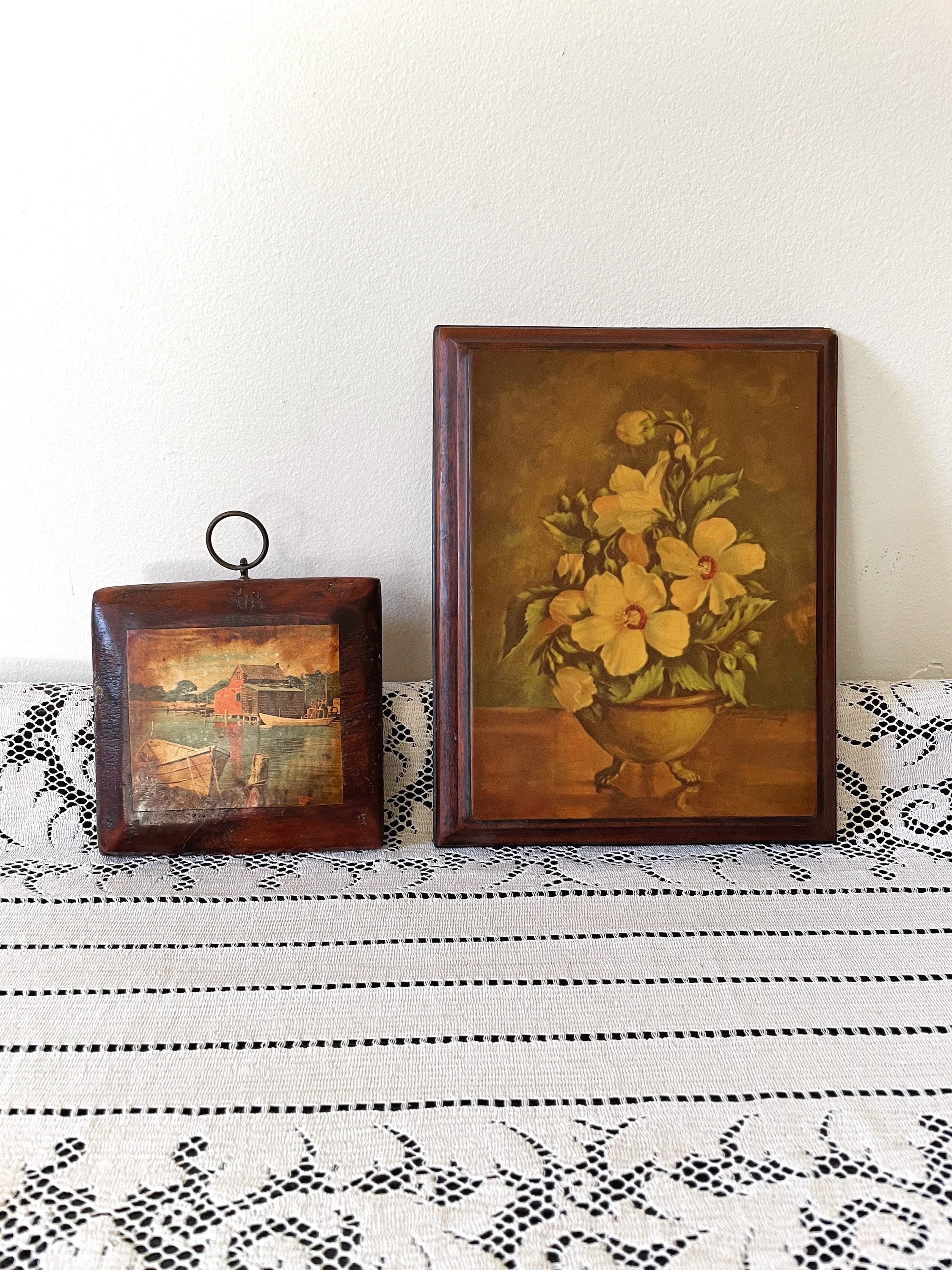 Vintage Wall Art, Vintage Wall Decor, Wooden Wall Hangings, Vintage Beach Scene, Floral ...
