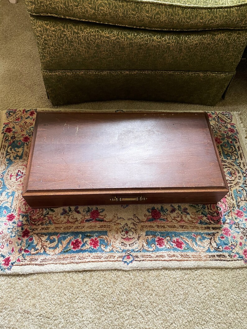 Vintage Flatware Storage Chest, Huge Silverware Lined Box With Handle