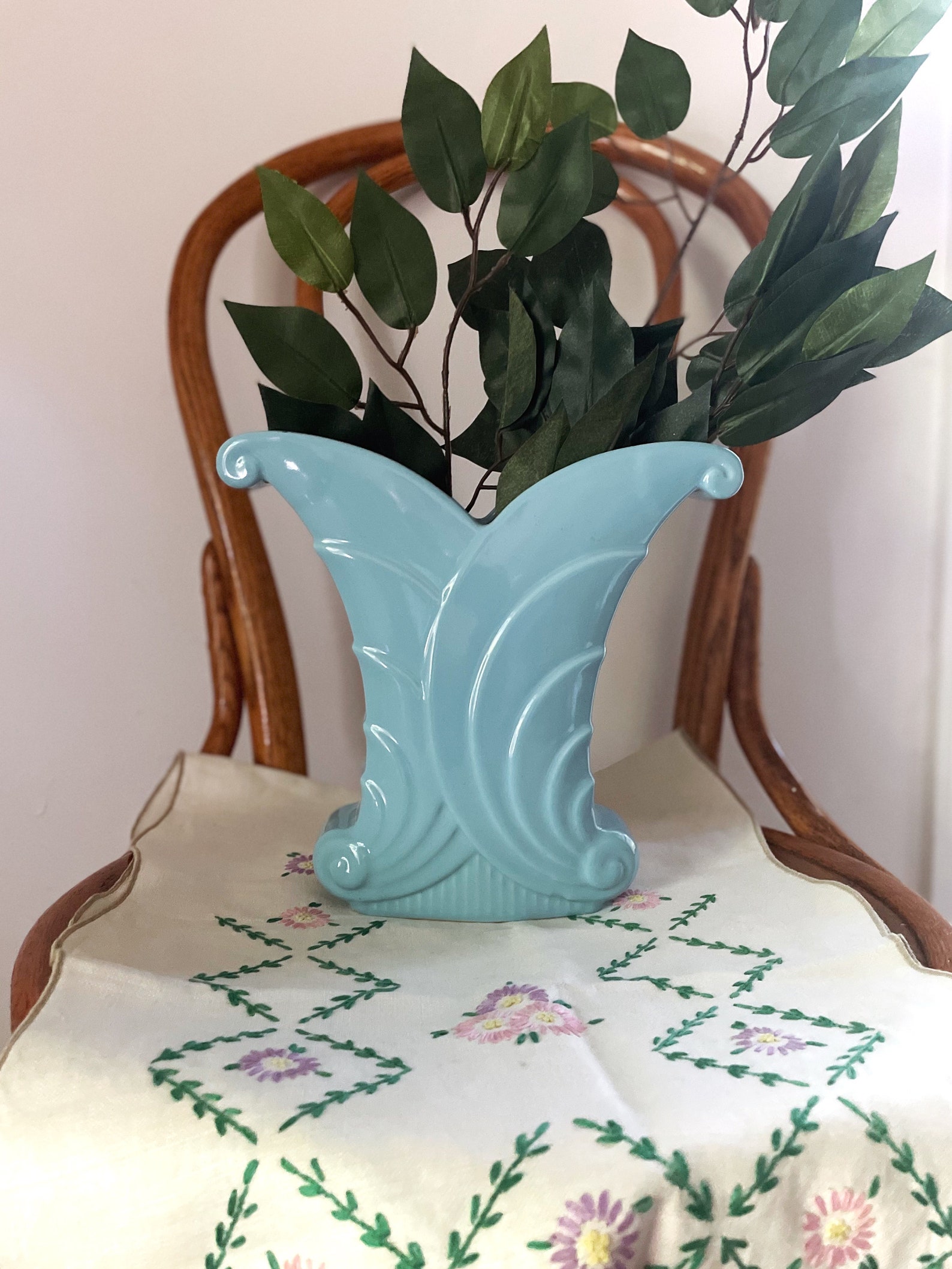 Vintage Large Blue Vase Abingdon Pottery USA Cornucopia Etsy