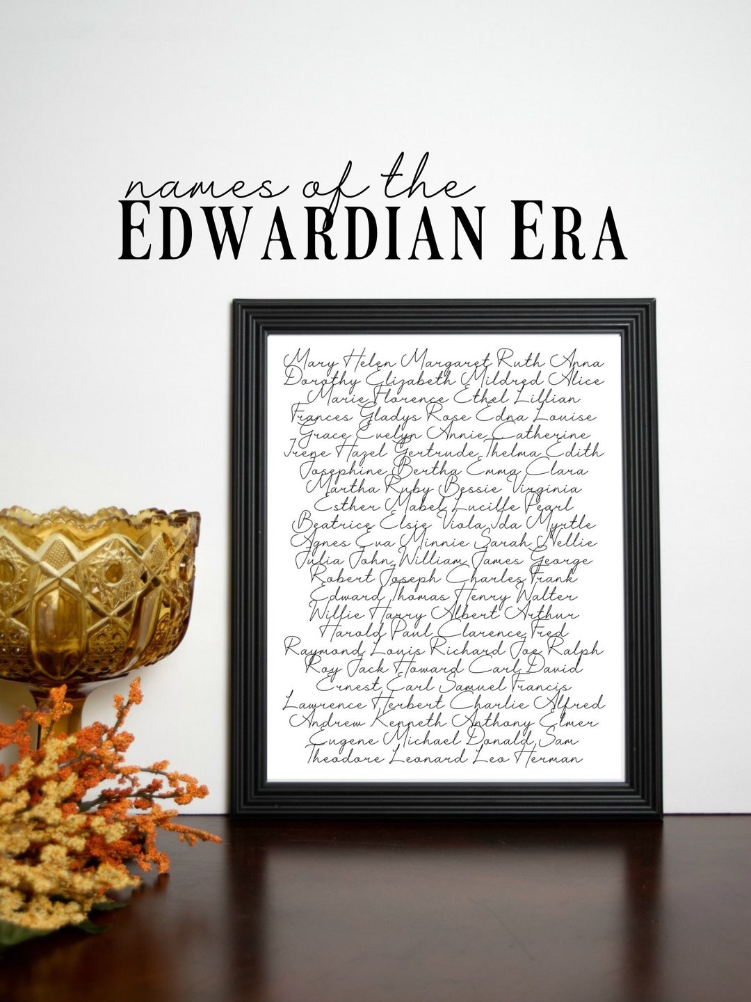 Edwardian Era Names Print, Antique Name Decor, Top 50 Girl and Boy
