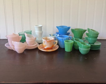 Akro Agate Childrens Dishes, Choose Your Set, Mini Collectible Toy Dishes, Jadeite Glass, Blush Pink, Akro Demitasse Cups Saucers Pitchers