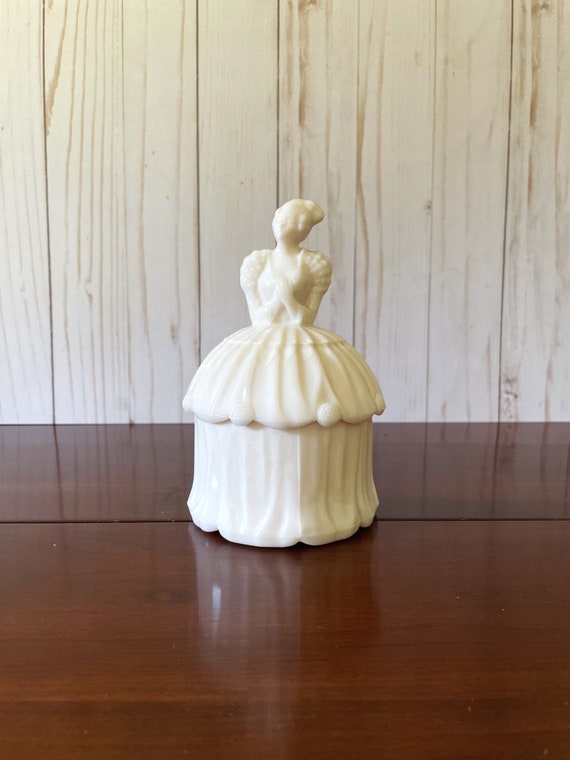 Vintage Powder Jar, Akro Agate Colonial Lady, Pal… - image 1