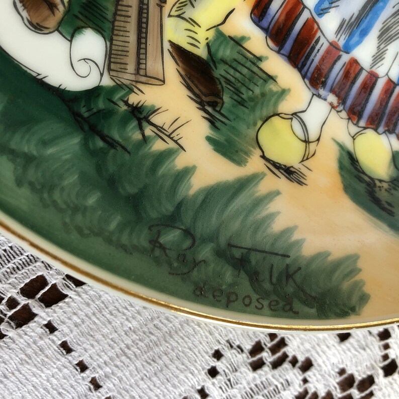 Ray Falk Deposed Handpainted Decorative Wall Plate Welsh Couple Folk Midcentury