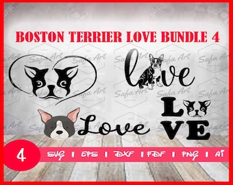 Boston Terrier Love SVG Bundle, Dog Breed Graphics (Digital Download)