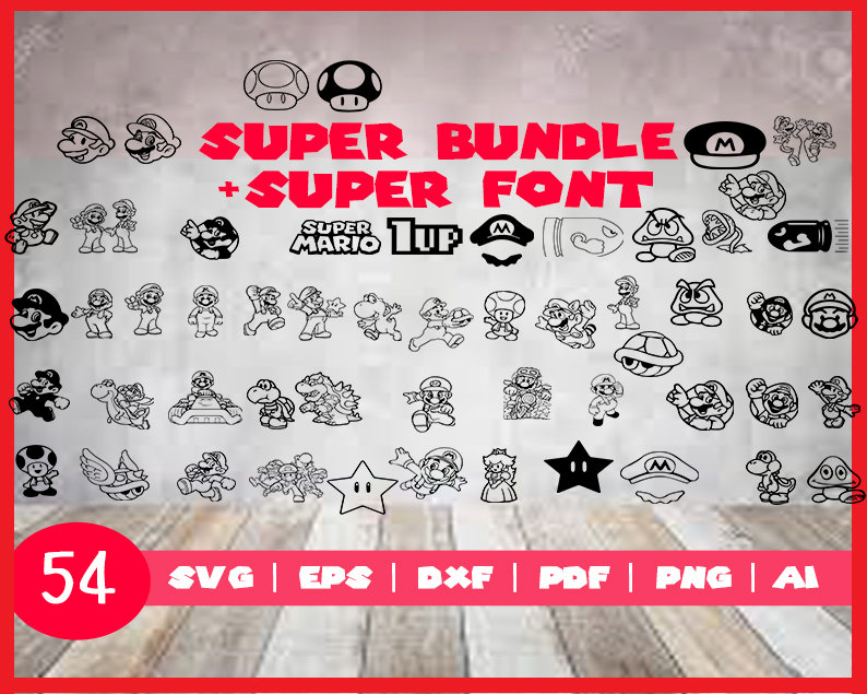 Super Bundle B&W + Super Font, super font letters SVG, DXF, PNG, eps, for cricut, silhouette, super font svg,  installable otf font