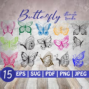 Schmetterling SVG-Dateien für Cricut, 15 Bundle, Schmetterling Clipart, Schmetterling Monogramm, Schmetterling PNG, SVG-Dateien für Cricut, Silhouette