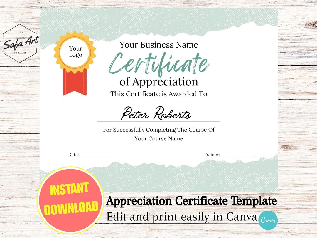 Editable Certificate of Appreciation Template: Printable Canva Design ...