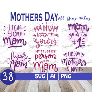 Tutte le inserzioni del negozio: 38 pacchetto SVG per la festa della mamma, pacchetto citazione, mamma SVG, benedetta mamma SVG, migliore mamma di sempre in formato SVG, file SVG per cricut, Silhouette