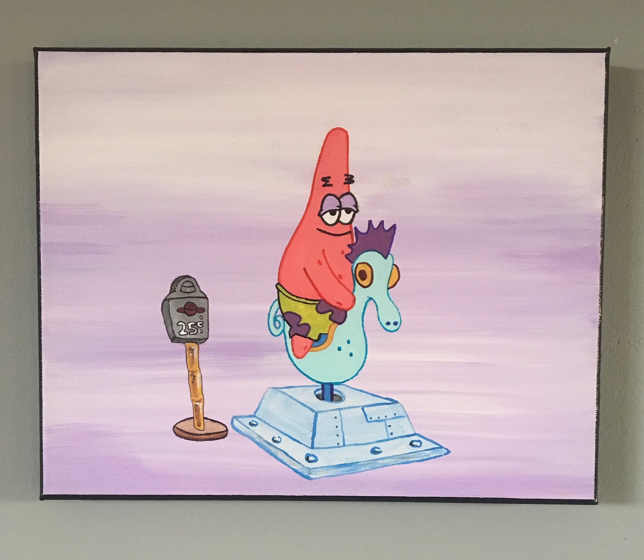 Patrick Star Riding a Seahorse in Dream Spongebob Painting | Etsy