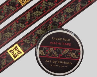 Faerie Folk black tapestry gold foil washi tape