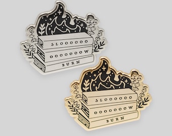 Slow burn romance book silver and gold enamel pin