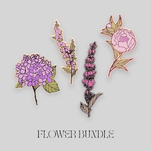 SET - Pink flower enamel pin bundle