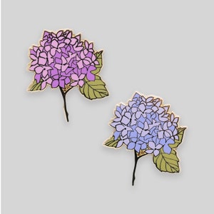 Blue and pink hydrangea flower enamel pin