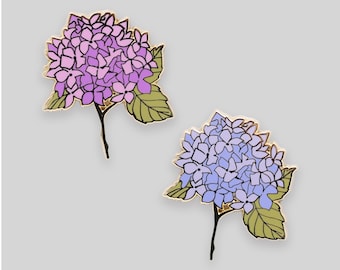 Blue and pink hydrangea flower enamel pin