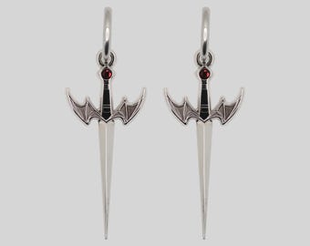 Wyvern Sword Enamel Silver Hoop Earrings
