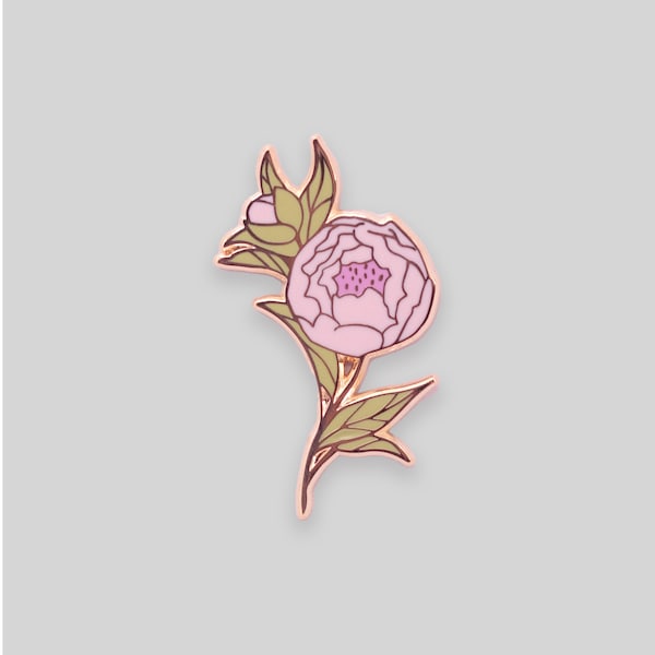 Peony flower branch enamel pin