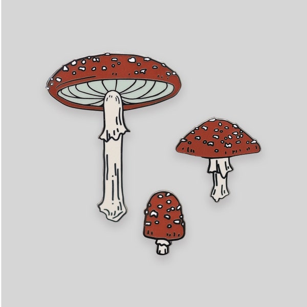 SET - Amanita toadstool fly agaric enamel pin set