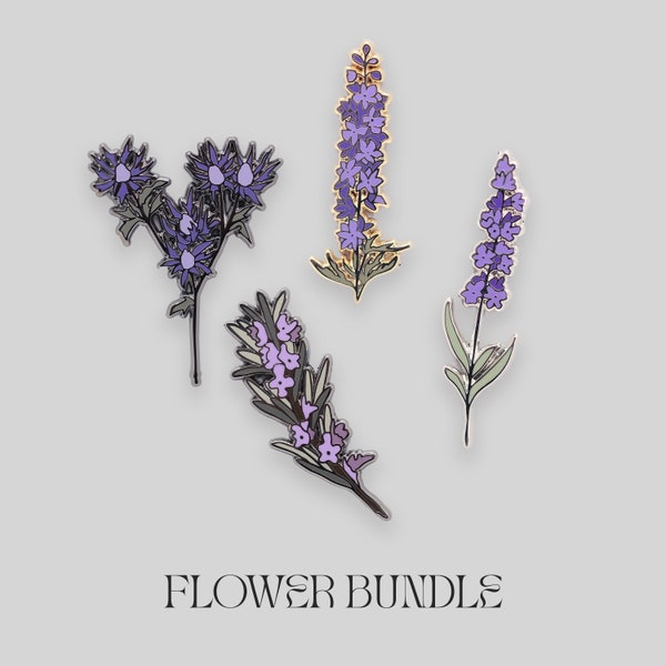 SET - Purple flower enamel pin bundle
