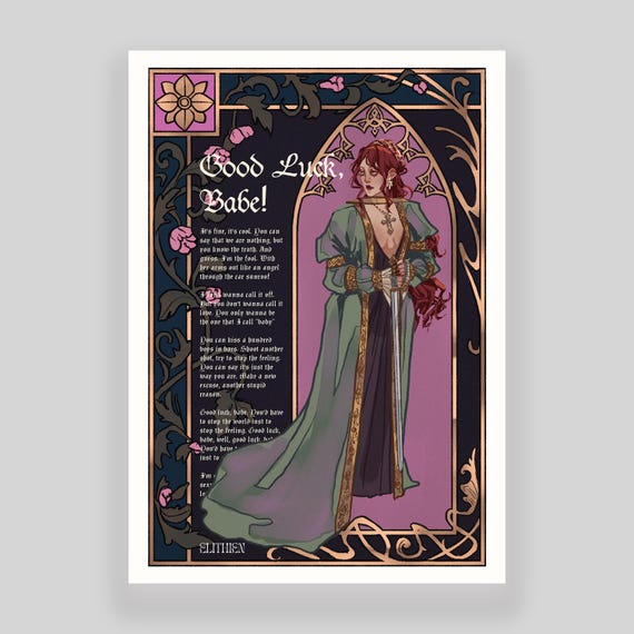 Chappell Roan Good Luck Babe medieval manuscript A4 print