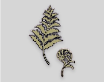 SET - Fern leaf botanical enamel pin set