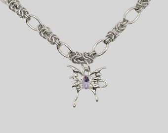 Butterfly amethyst chunky large chain necklace