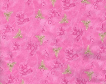 Stoff Blüten und Bienen auf pink, 1,08 x 0,75 m