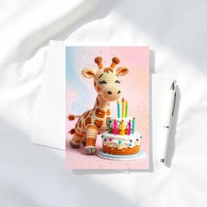 Giraffe Digitale Geburtstagskarte – 3D Häkelstil – Druckbares PDF A5 A6 – Für Kinder, Tiere, Party – Sofortiger Download