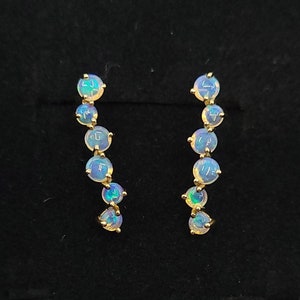 18k Gold Opal Stud Earrings: Natural Australian Opal, October Birthstone