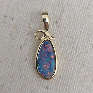 14k Gold Australian Doublet Opal Pendant: Natural Diamond Accent
