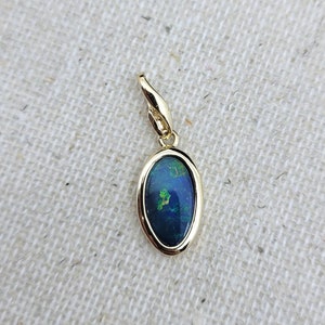 Gold Pendant w/ Australian Opal: 14k Solid Gold Pendant with Free Form Australian Natural Doublet Opal, Unique Boulder October ~8.0X23.2mm