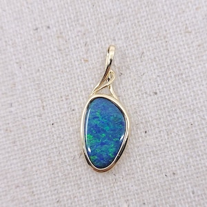 14k Gold Australian Opal Pendant: Natural Doublet Boulder, October Birthstone