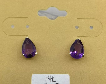14k Solid Gold Stud Earring with 7x10mm Pear Shape Faceted Natural Garnet Anniversary Love Birthday Gift Handmade Gemstone