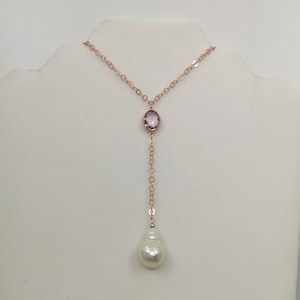 Edison Perlen Kette: 925 Sterling Silber Rose Gold Plated Halskette mit 10 x 14 mm Pink Amethyst & 14 x 22 mm barocker Edison Zuchtperle