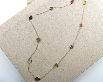 18k Gold Necklace w/ Tourmaline: 18k Solid Gold Necklace with 6-11mm Free Form Rose Cut Tourmaline, Anniversary Love Birthday Gift For Her