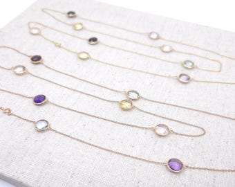 18k Solid Yellow Gold 32&quot; Necklace with 8mm Double-Sided Checkerboard Round Semi Precious Stone, Anniversary Love Bridal Shower Present