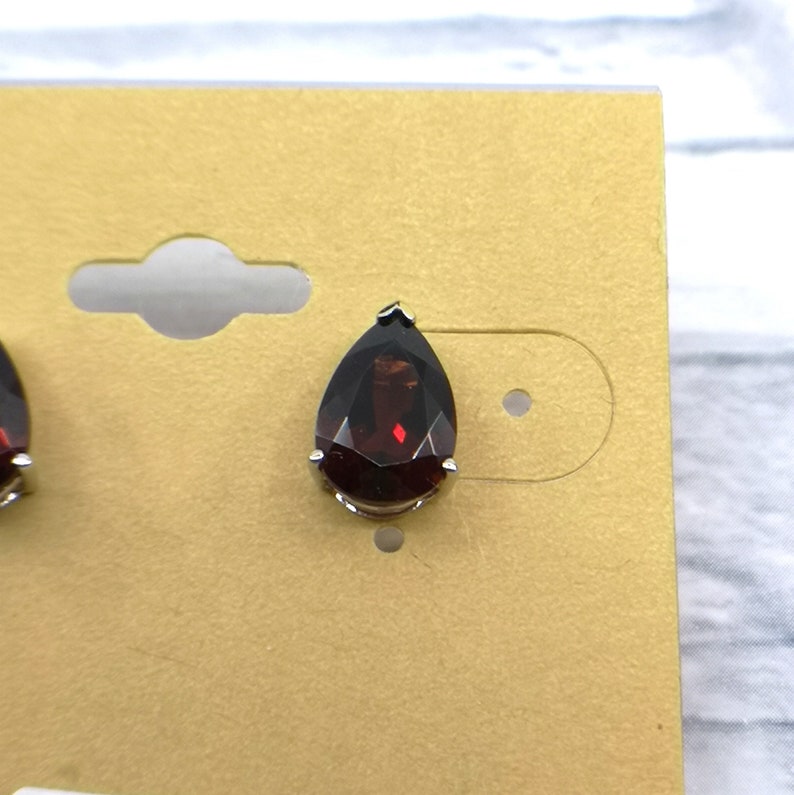 14k Solid Gold Stud Earring with 7x10mm Pear Shape Faceted Natural Garnet Anniversary Love Birthday Gift Handmade Gemstone