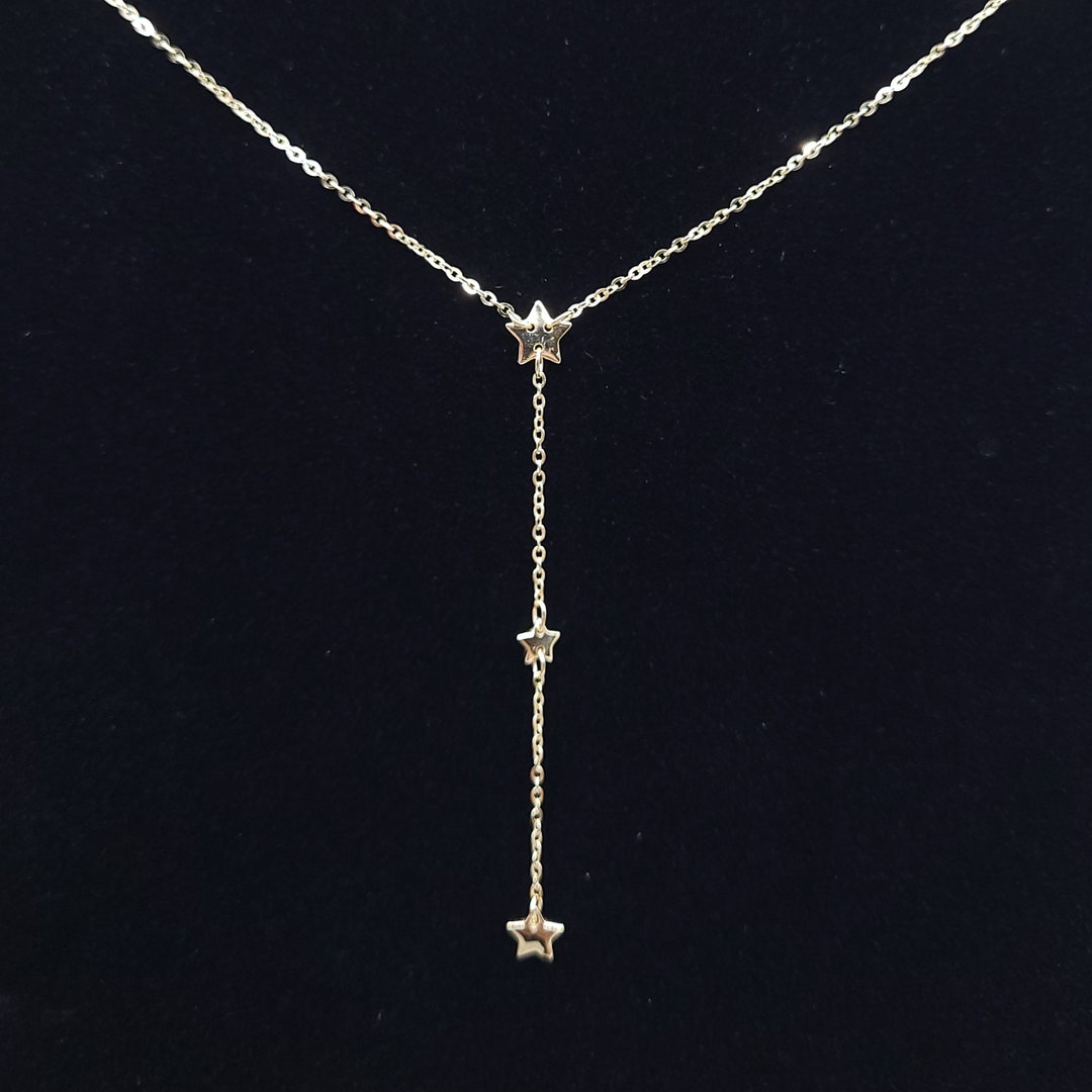 18k Solid Gold Necklace 18k Solid Yellow Gold Triple Stars Necklace, Made W/ 3D Printer