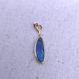 Gold Pendant w/ Australia Opal: 14k Solid Gold Pendant with Free Form Australia Natural Doublet Opal, Boulder October Birthstone 7.1x30.1mm