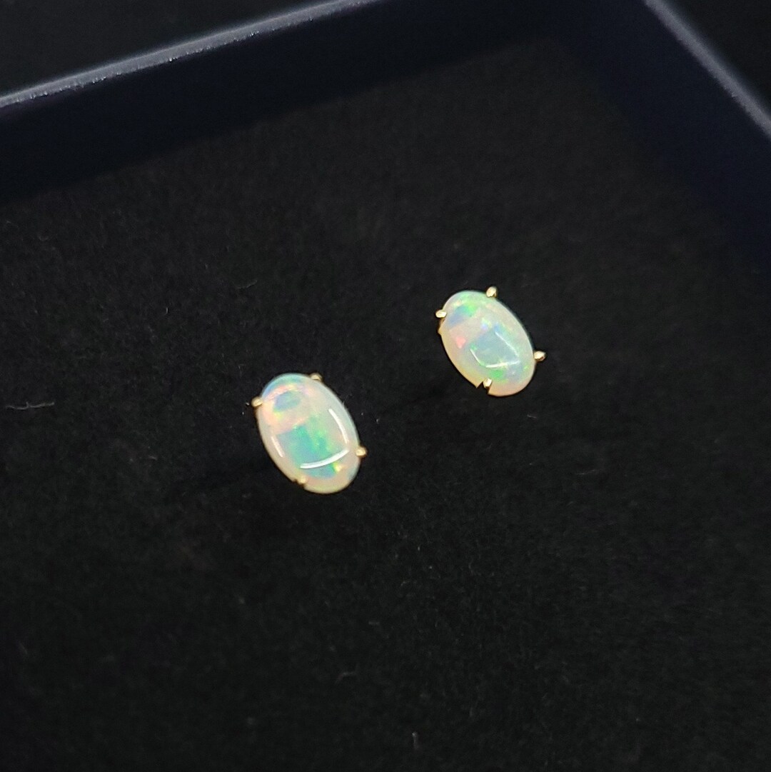 Synthetic White Opal Button Studs