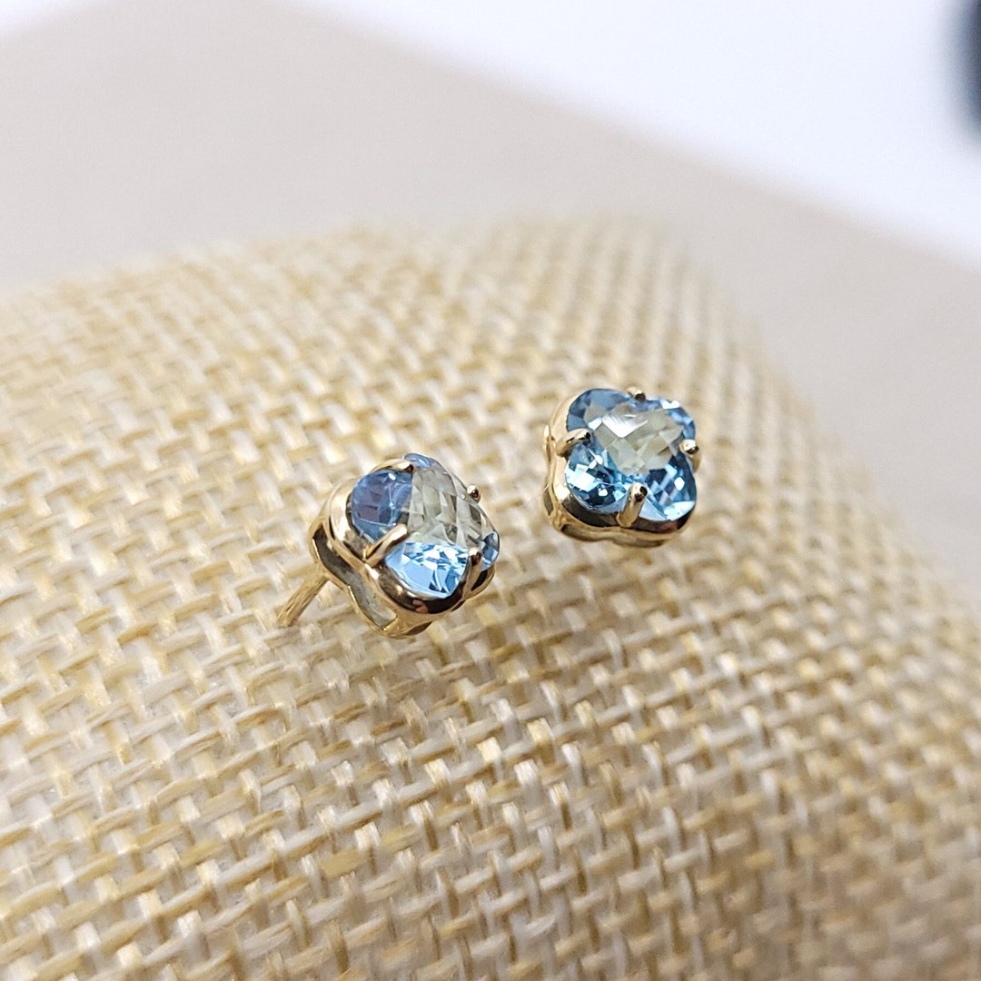 14k Solid Gold Earring Studs With 7mm Four Leaf Clover Shape Etsy